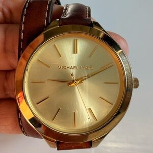 Michael Kors Gold-Tone Watch with Tan Strap